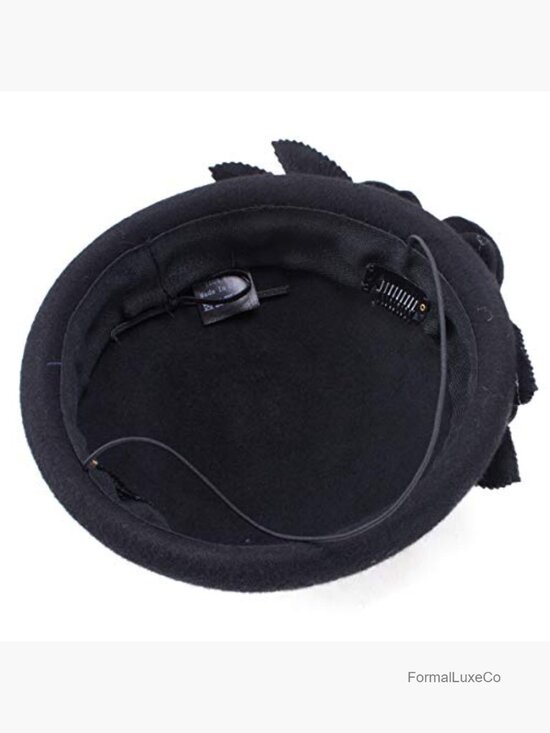 Wool Felt Pillbox Fascinator Hat with Floral Trim